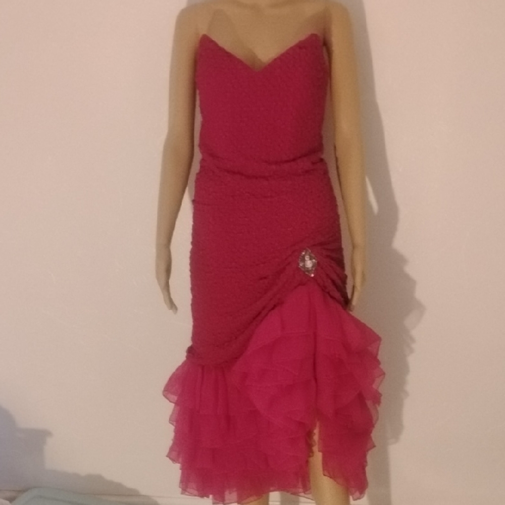 Vtg Y2K Tafashi Rose Pink Steal Ur Heart Rhinestone Strapless Prom Dress 6